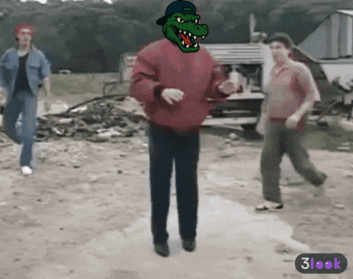 a cartoon of a man with a crocodile head and a 3look logo