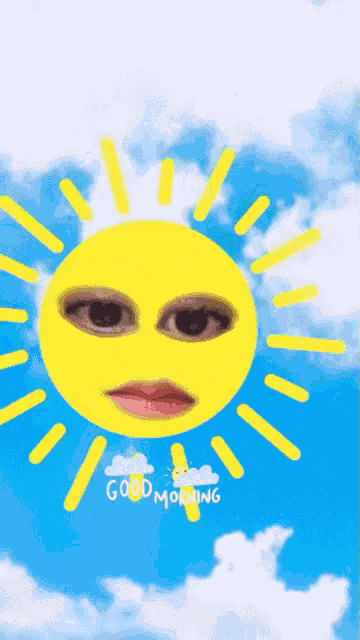 a picture of a sun with a face and the words good morning written below it