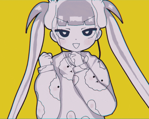 a cartoon drawing of a girl with pigtails and a bunny sweater