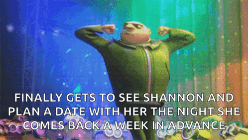gru from despicable me flexes his muscles in front of a blue background
