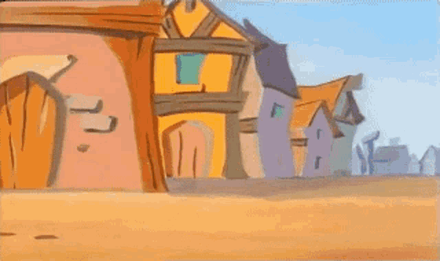 a cartoon of a man in a cowboy hat running away from a man in a cowboy hat .