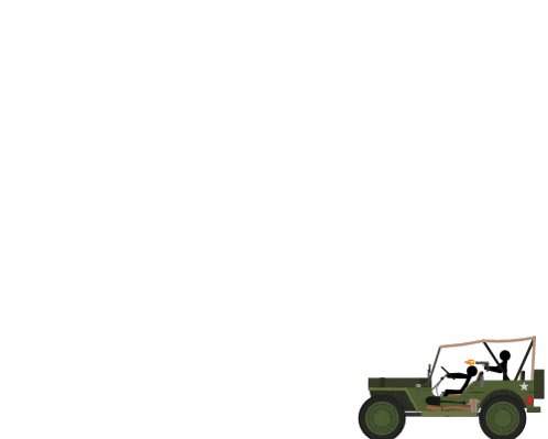 a jeep with a stick figure on top of it