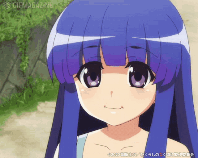 a gif of a girl with purple hair and the words gifmagazine below her
