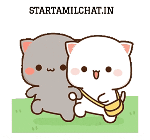 a couple of cartoon cats standing next to each other with the words starttamilchat.in below them