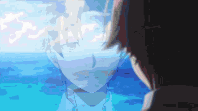 a pixelated image of a person 's face in the water