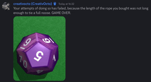 a picture of a purple dice with the words " your attempts of doing so has failed " on it