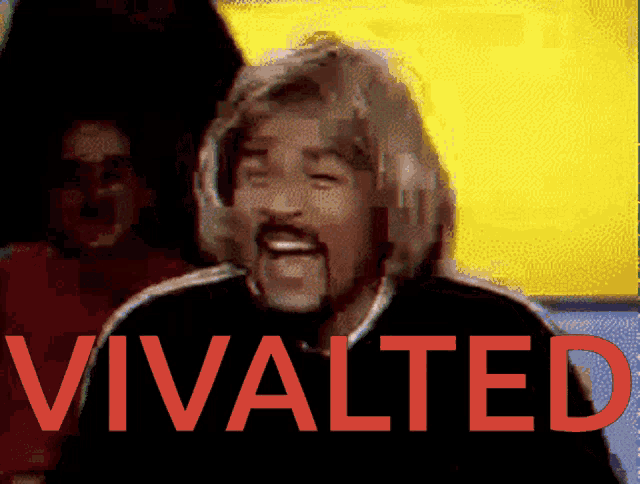 a cartoon of a man with the word vivalted in red letters