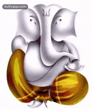a painting of a white and gold ganesha sitting on a golden elephant .