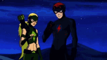 green arrow and the flash are standing next to each other in a cartoon scene