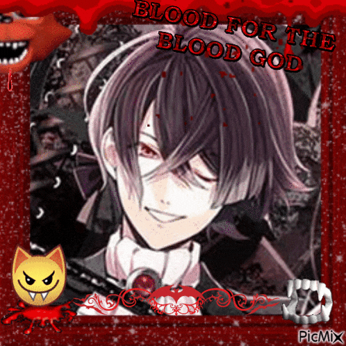a picture of a vampire with the words blood for the blood god
