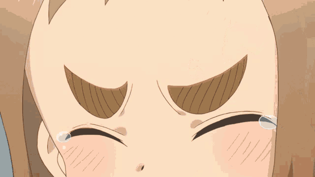 a close up of a cartoon character 's eye with a tear running down her cheek