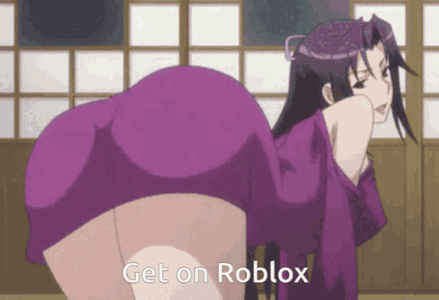 a picture of a girl with the words get on roblox