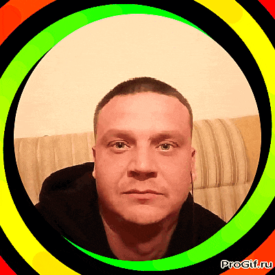 a man 's face is surrounded by a colorful circle that says progif.ru on it