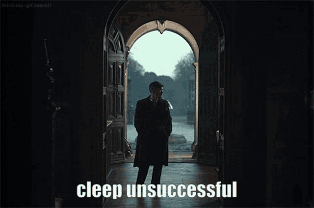 a doorway with a statue in the background and the words " clep unsuccessful " on the bottom