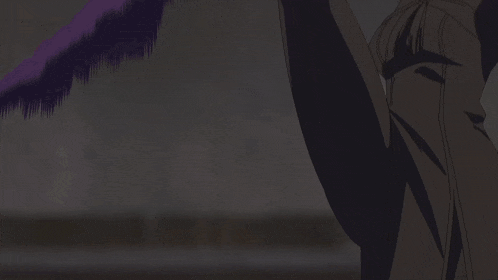 a woman in a purple dress is holding a purple pole