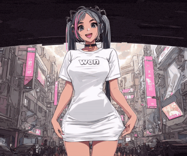 a girl wearing a t-shirt that says wen