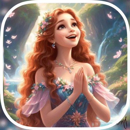 a painting of a girl with long red hair and flowers on her head