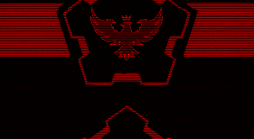 a red bird with a crown on its head is on a black and red background