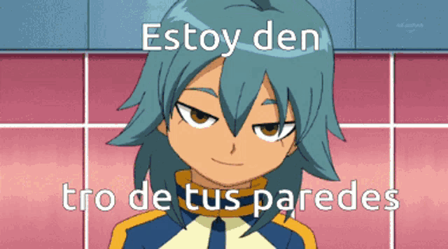 a cartoon character with the words " estoy den tro de tus paredes " on the bottom
