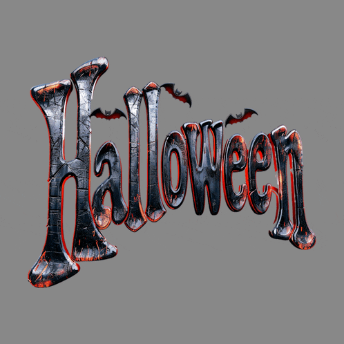 the word halloween with bats on it on a grey background