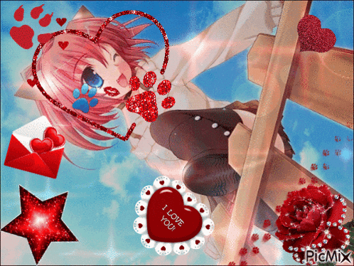 a picture of a girl with a heart on her head and a heart that says i love you