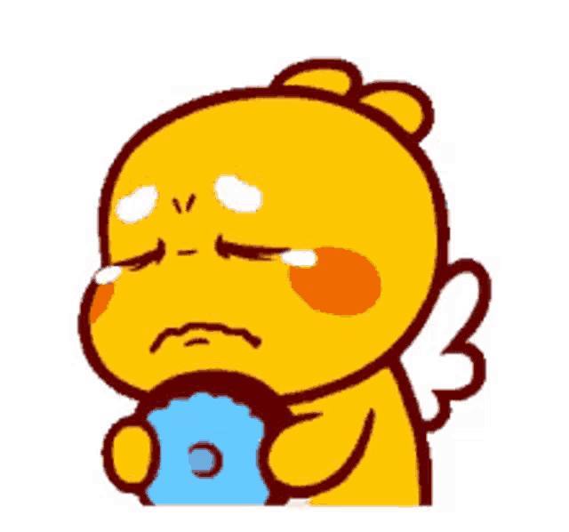 a cartoon character with wings is crying while holding a blue object .