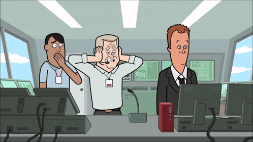 a cartoon of a man covering his ears with his hands while another man looks on