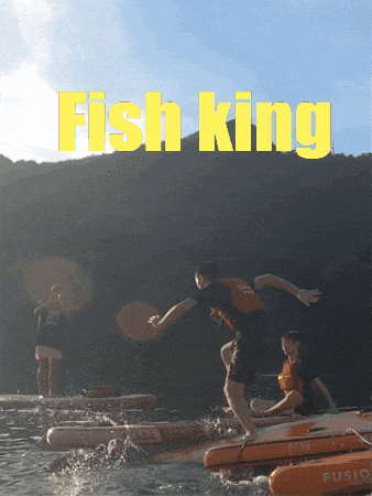 a poster for fish king shows a person jumping into the water