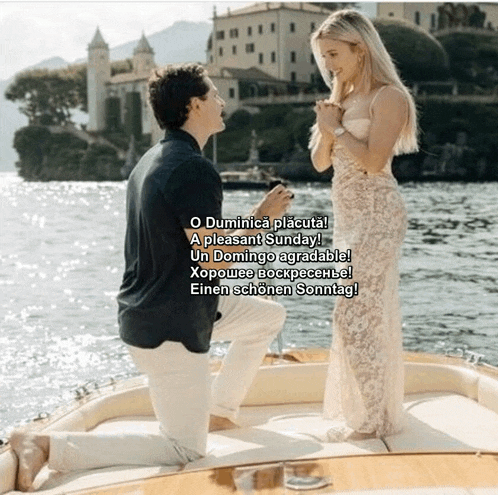 a man proposes to a woman on a boat