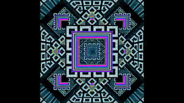 a colorful geometric pattern on a black background that looks like a maze