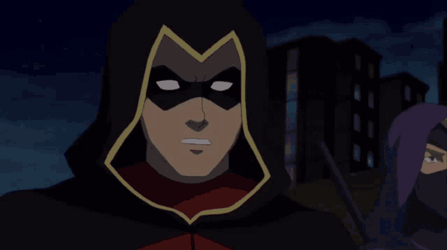 a cartoon character with a hood and a mask
