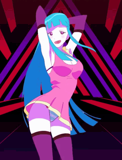a cartoon of a girl with long blue hair