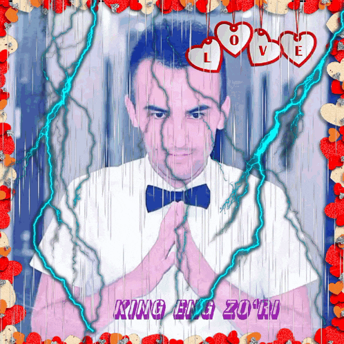 a picture of a man in a bow tie is surrounded by hearts and says king eng 2011
