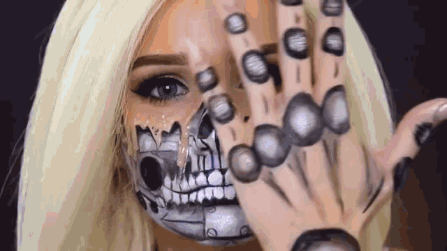 Melting Cyborg Face Makeup GIF - Melting Cyborg Face Makeup Face Art GIFs