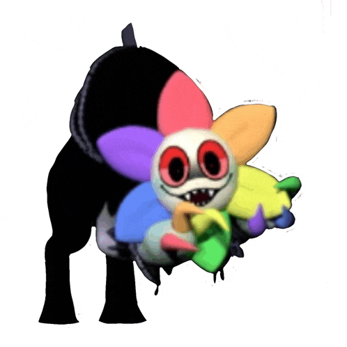 a cartoon character with a flower on its head and a black background
