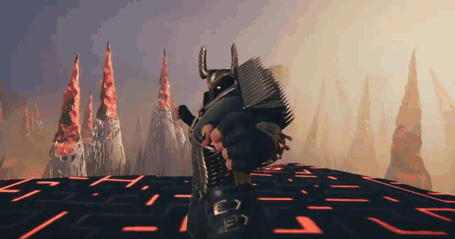 a computer generated image of a monster with horns and a sword