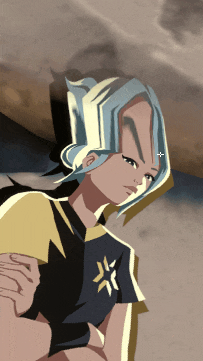 a cartoon drawing of a girl with blue hair and a star on her shirt