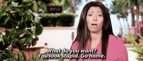 a woman says what do you want you look stupid go home .