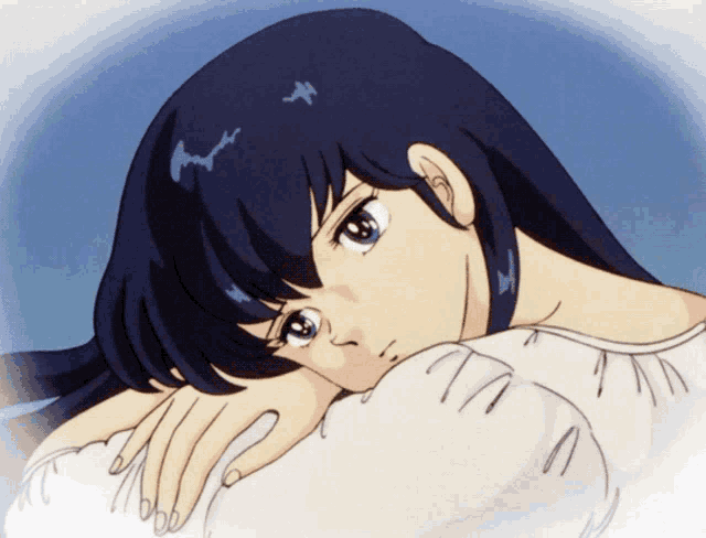 a drawing of a girl with long black hair laying down