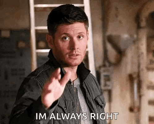 a man in a jacket is giving a thumbs up and saying `` im always right '' .