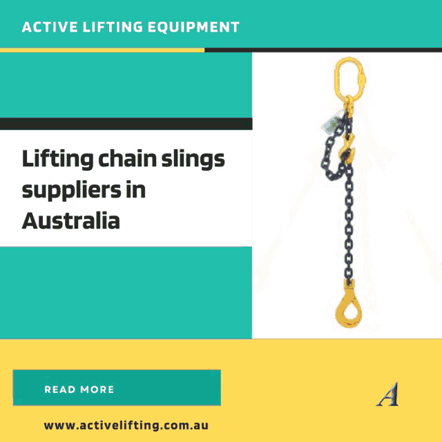an ad for lifting chain slings in australia with a yellow hook