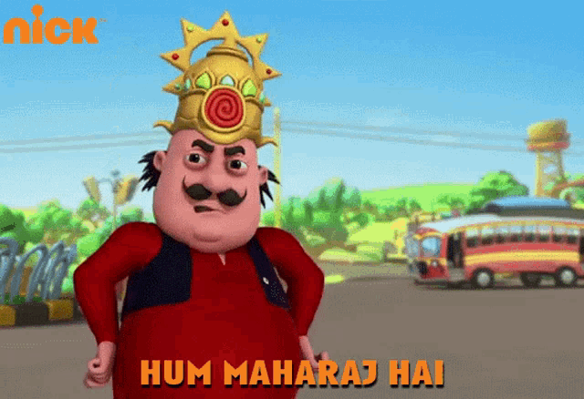a cartoon character with the words hum maharaj hai written below him
