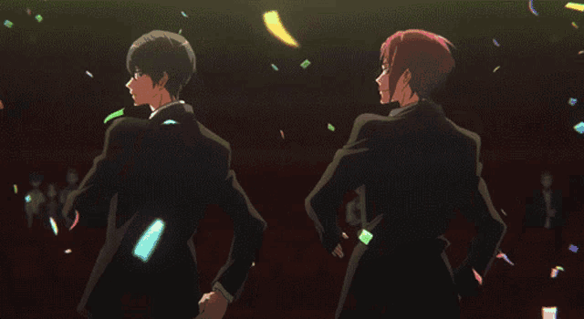 a couple of anime characters are standing next to each other