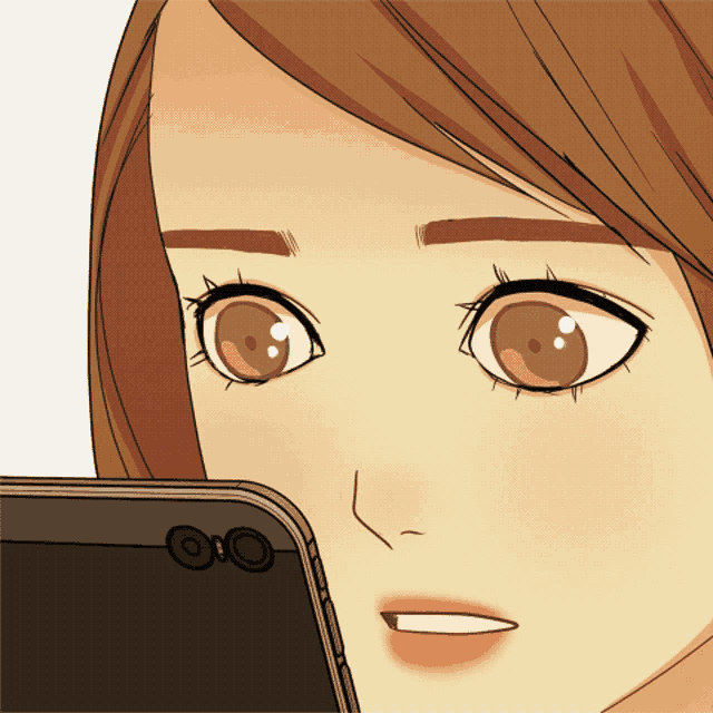 a cartoon drawing of a woman looking at a phone