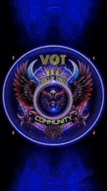 a logo for vot vibes of three community is surrounded by neon lights .