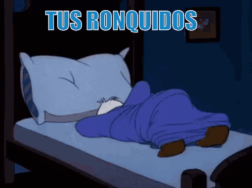 a cartoon character is laying on a bed with the words tus ronquidos written above him