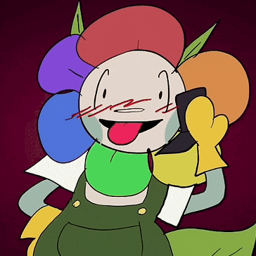 a cartoon drawing of a flower with a tongue out