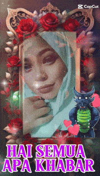 a picture of a woman in a frame with the words hai semua apa khabar on it