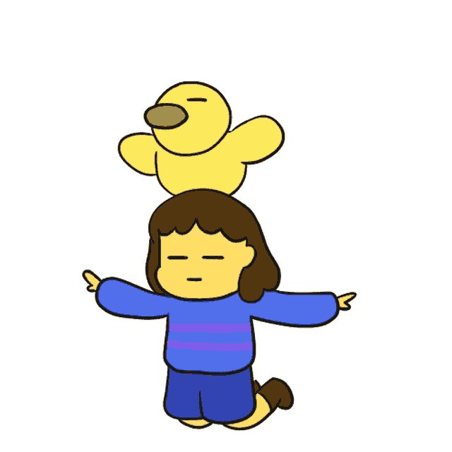 a drawing of a girl with a duck on her head