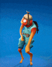 a cartoon character is standing with his arms crossed in front of a blue background